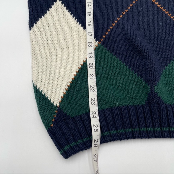 Vintage New River Co 90s Sweater Mens XL X-Large Blue Green Argyle Knit Chunky - Picture 10 of 10